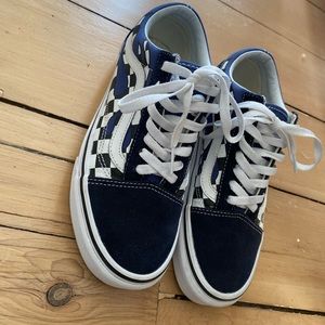 Old Skool Checkerboard Flame White & Blue Vans